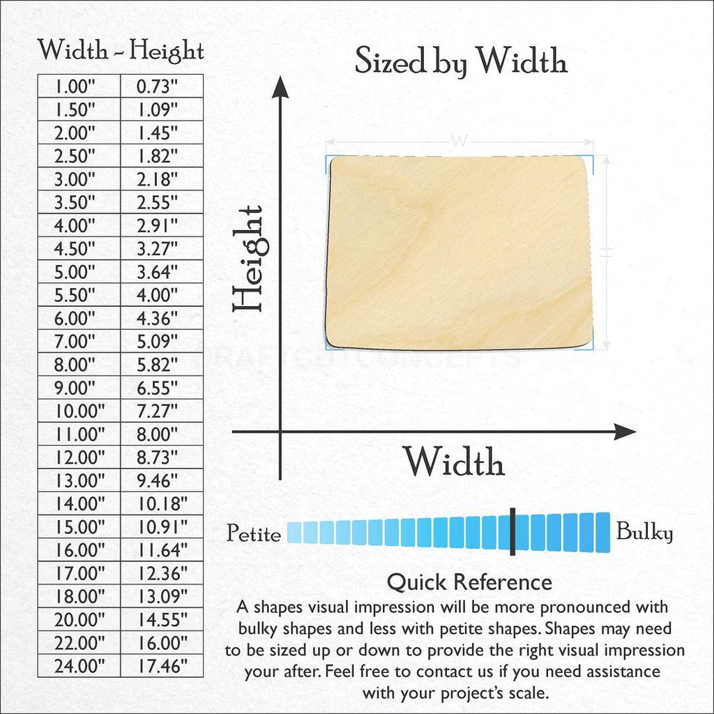 Sizes available for a laser cut State - Colorado CRAFTY craft blank