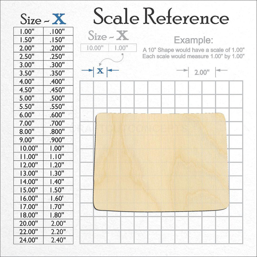 A scale and graph image showing a wood State - Colorado CRAFTY craft blank