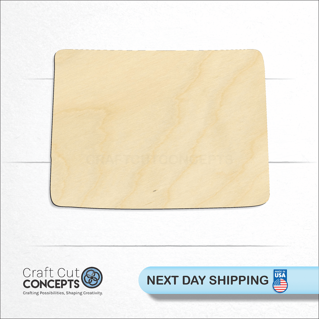 Craft Cut Concepts logo and next day shipping banner with an unfinished wood State - Colorado CRAFTY craft shape and blank