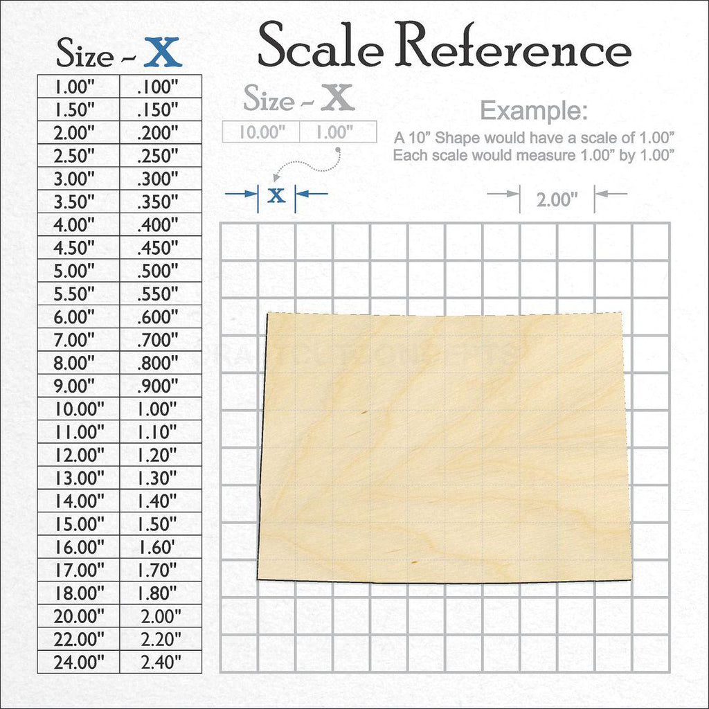 A scale and graph image showing a wood State - Colorado craft blank