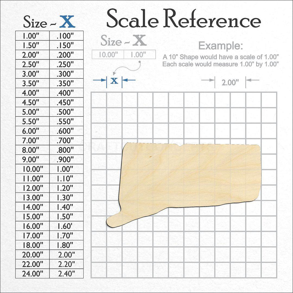 A scale and graph image showing a wood State - Conneticut CRAFTY craft blank