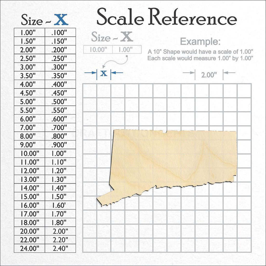 A scale and graph image showing a wood State - Conneticut craft blank