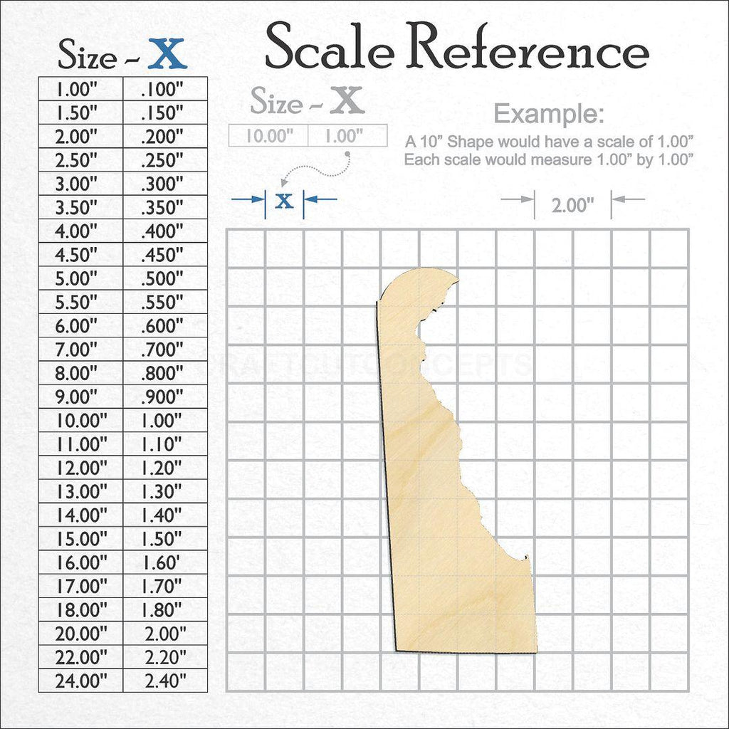 A scale and graph image showing a wood State - Delaware craft blank