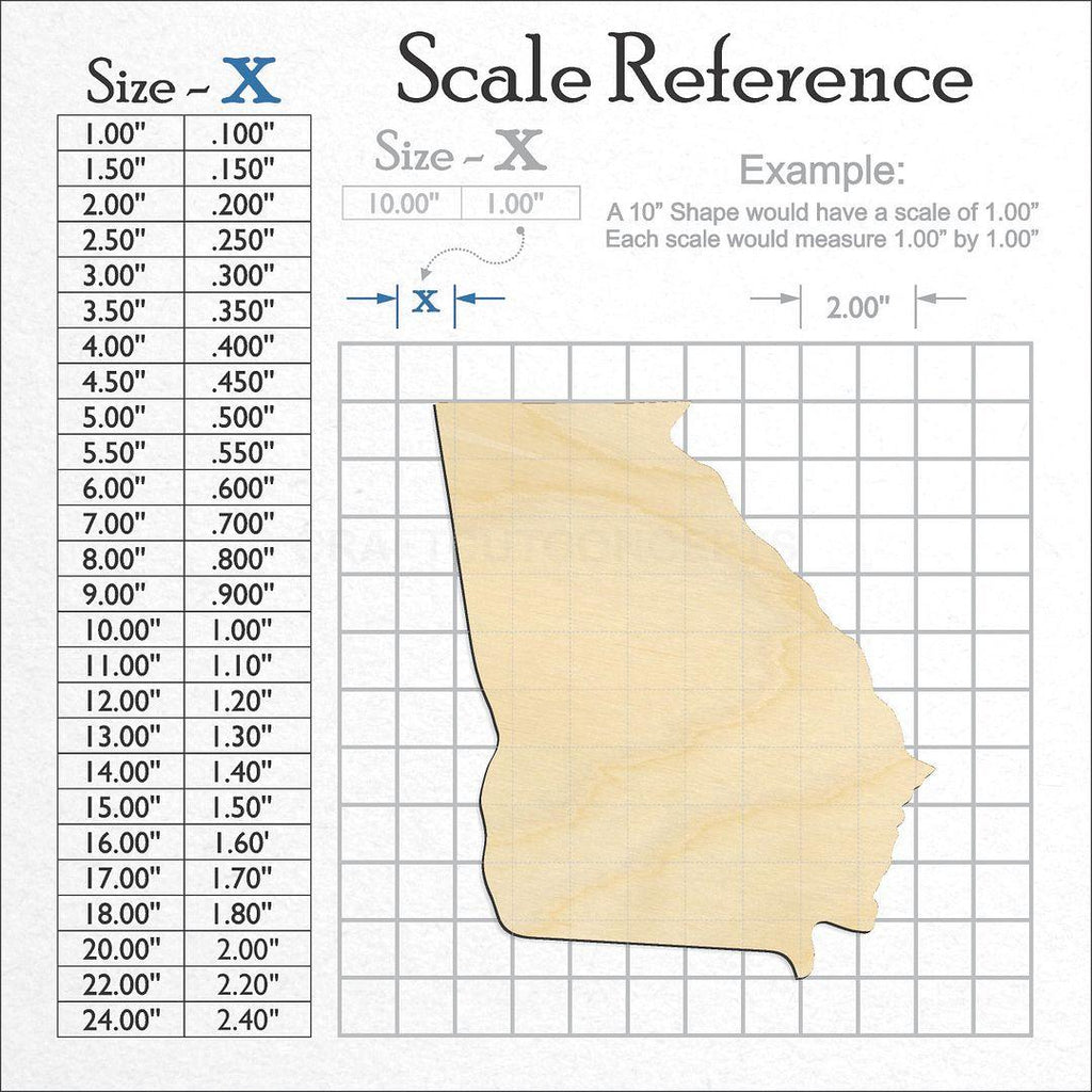 A scale and graph image showing a wood State - Georgia CRAFTY craft blank