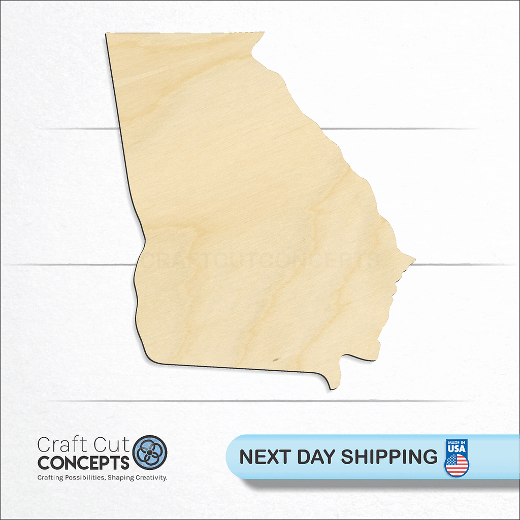 Craft Cut Concepts logo and next day shipping banner with an unfinished wood State - Georgia CRAFTY craft shape and blank