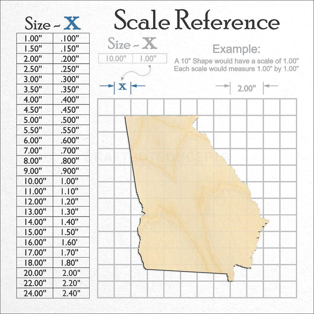 A scale and graph image showing a wood State - Georgia craft blank