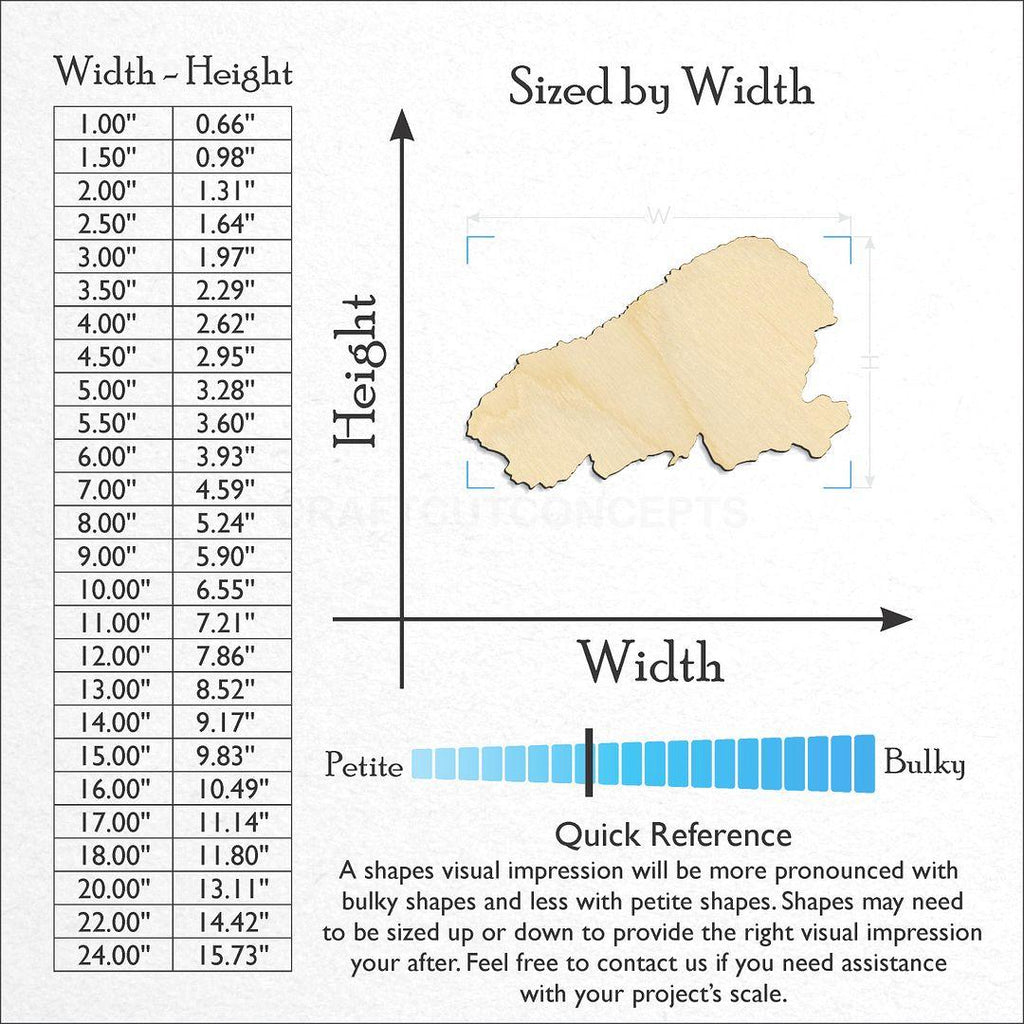 Sizes available for a laser cut State - Hawaiin island Kahoolawe craft blank