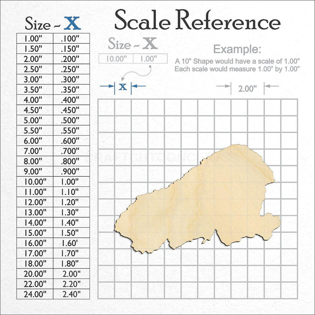 A scale and graph image showing a wood State - Hawaiin island Kahoolawe craft blank