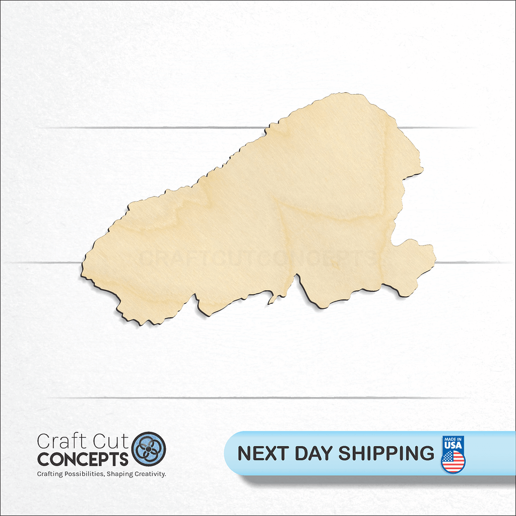 Craft Cut Concepts logo and next day shipping banner with an unfinished wood State - Hawaiin island Kahoolawe craft shape and blank