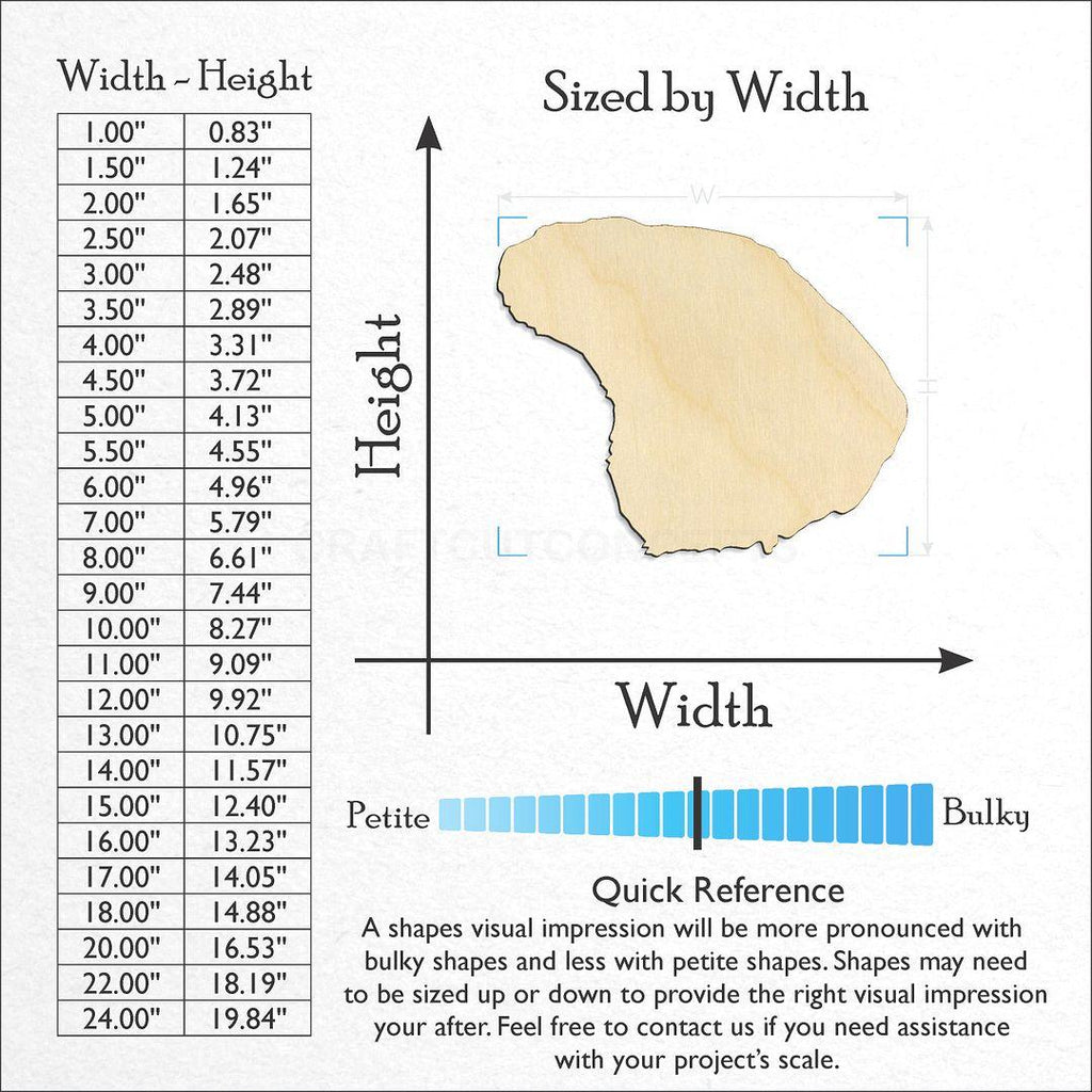 Sizes available for a laser cut State - Hawaiin island Lanai craft blank