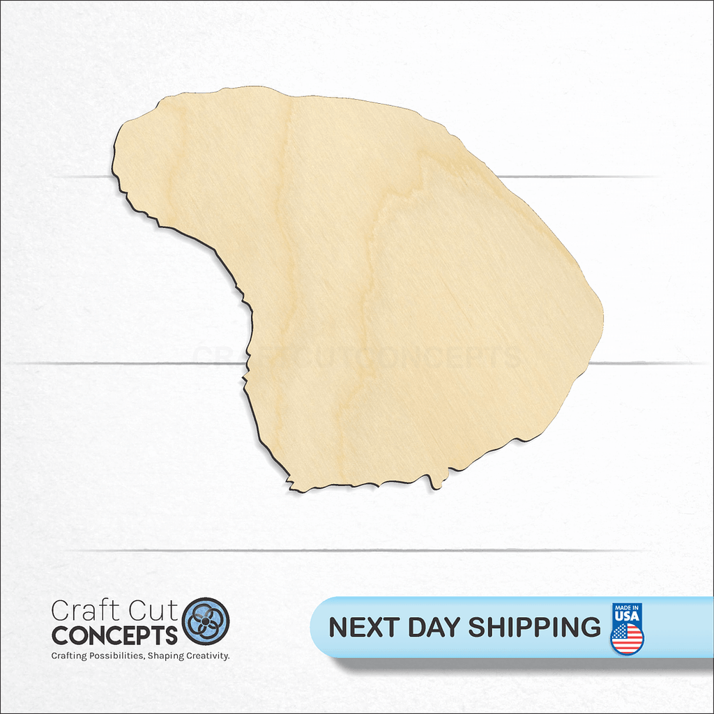 Craft Cut Concepts logo and next day shipping banner with an unfinished wood State - Hawaiin island Lanai craft shape and blank