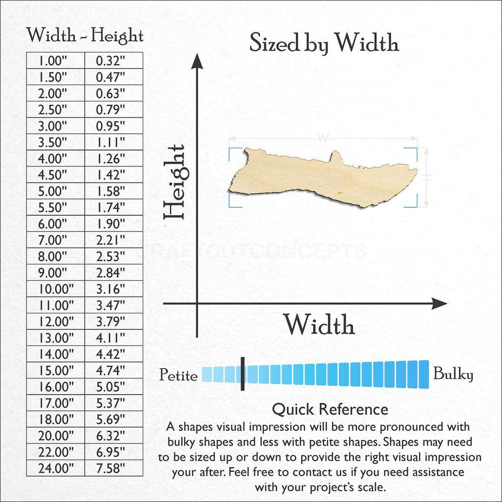 Sizes available for a laser cut State - Hawaiin island Molokai craft blank