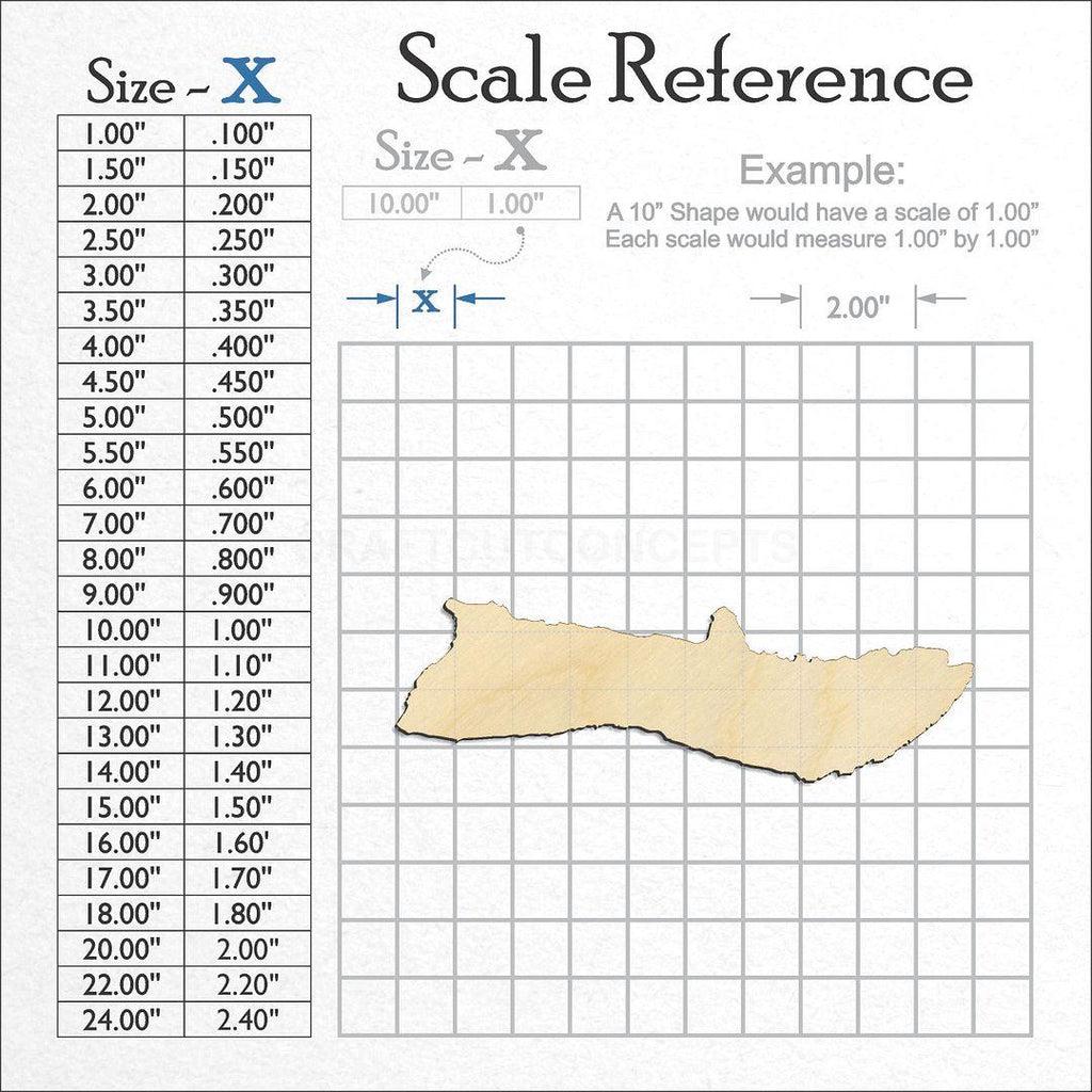 A scale and graph image showing a wood State - Hawaiin island Molokai craft blank