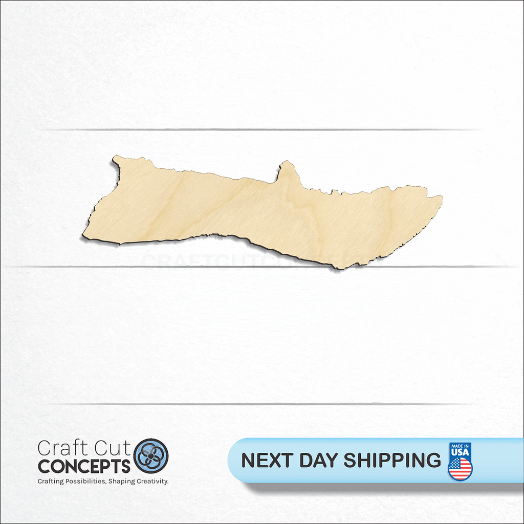 Craft Cut Concepts logo and next day shipping banner with an unfinished wood State - Hawaiin island Molokai craft shape and blank