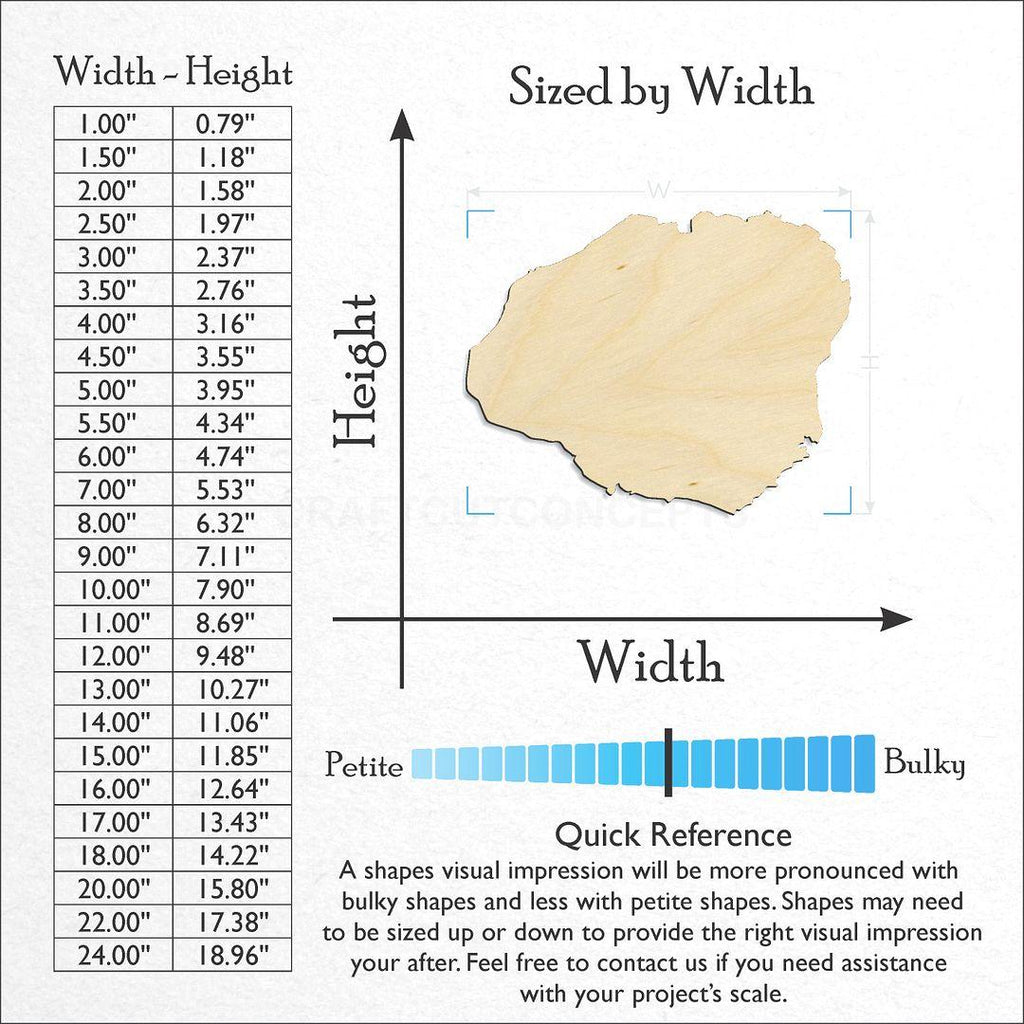 Sizes available for a laser cut State - Hawaiin island Kauai craft blank