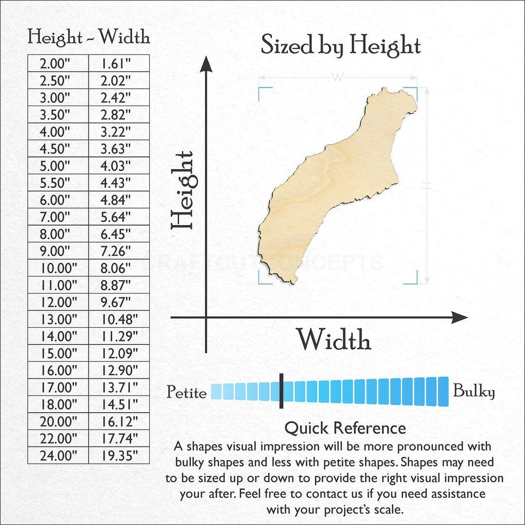 Sizes available for a laser cut State - Hawaiin island Niihau craft blank