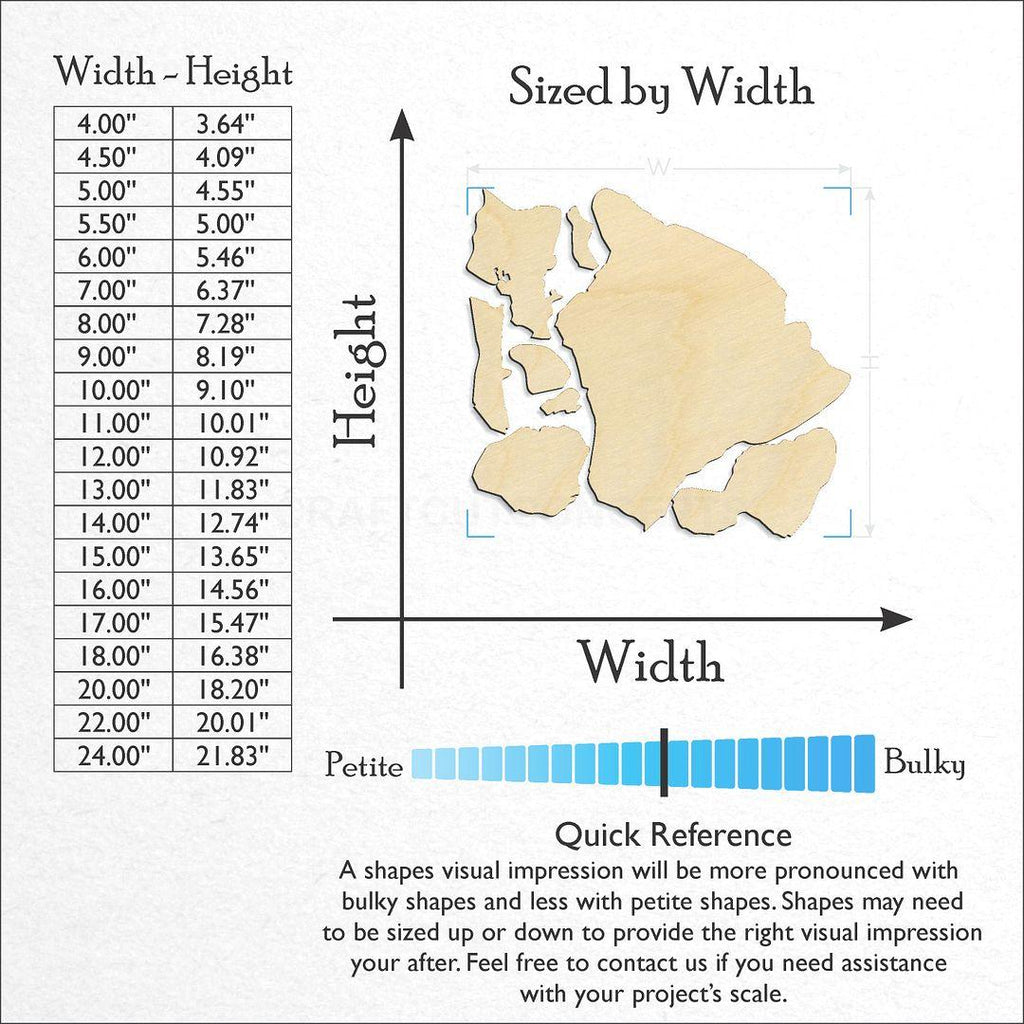 Sizes available for a laser cut State - Hawaii SET craft blank