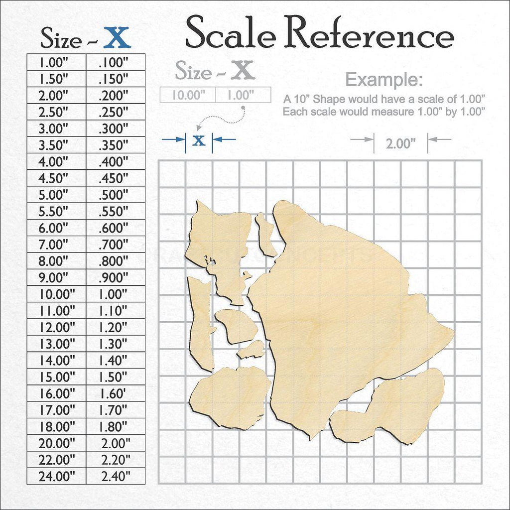 A scale and graph image showing a wood State - Hawaii SET craft blank