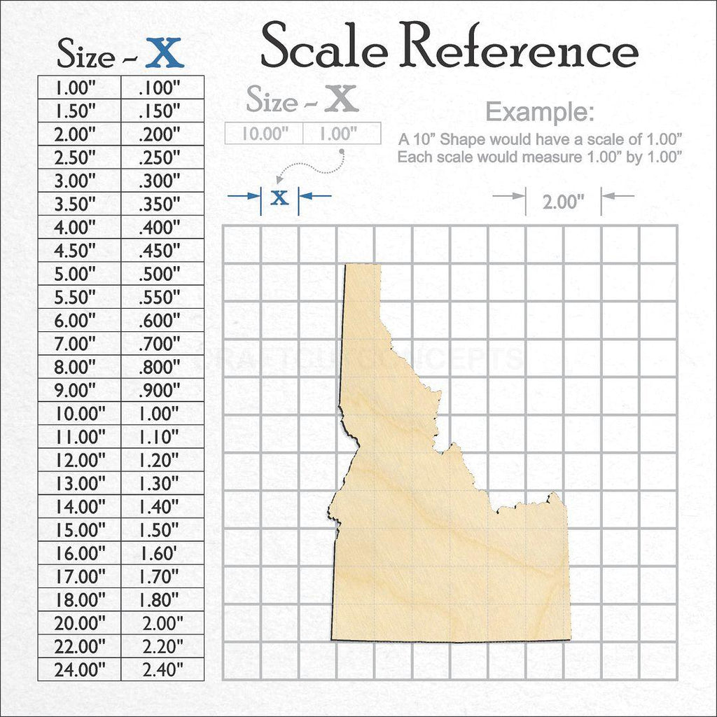 A scale and graph image showing a wood State - Idaho craft blank