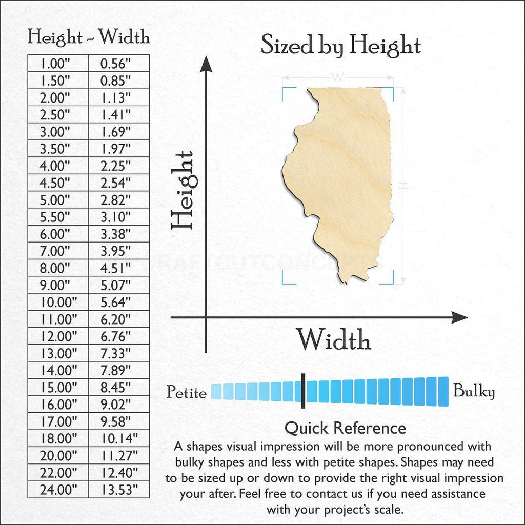 Sizes available for a laser cut State - Illinois CRAFTY craft blank