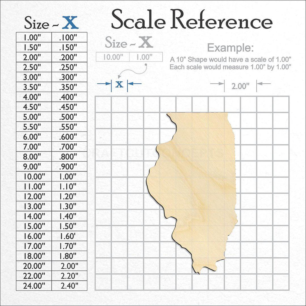 A scale and graph image showing a wood State - Illinois CRAFTY craft blank