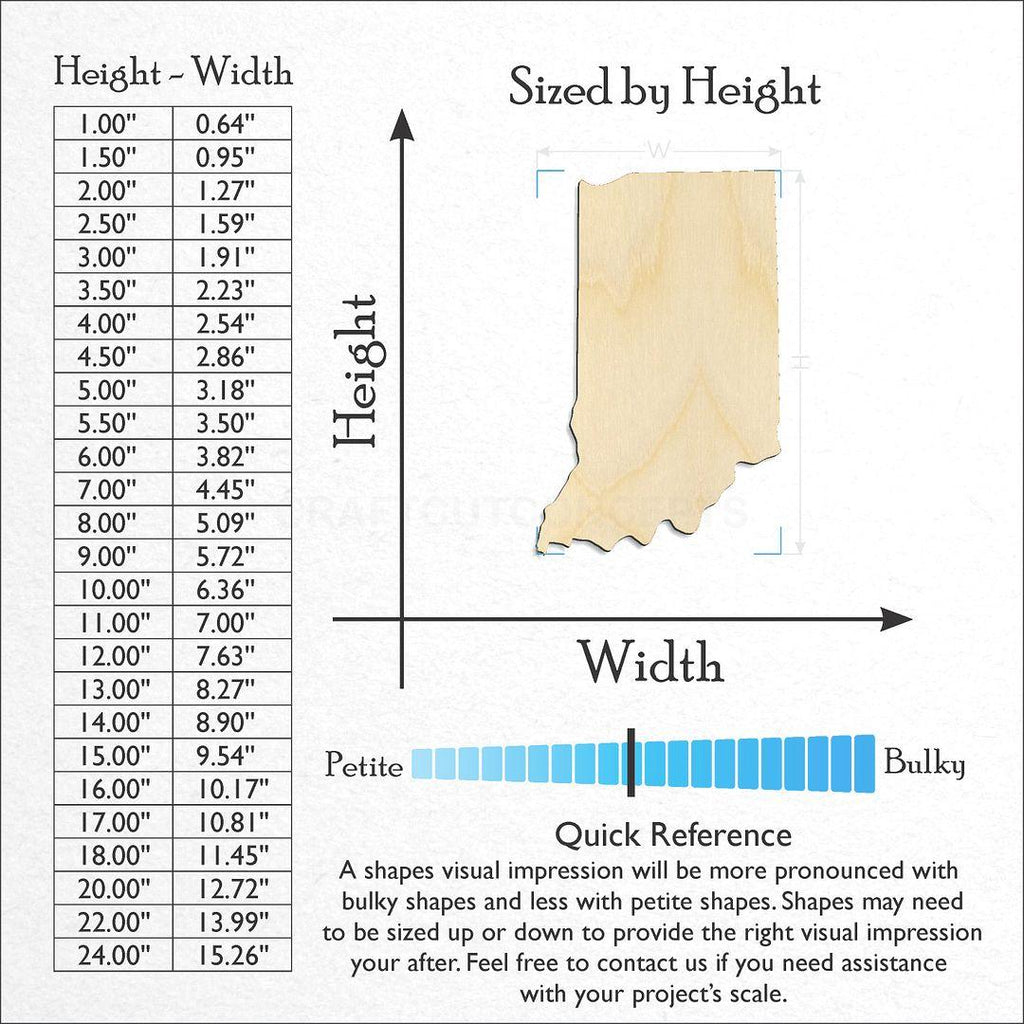 Sizes available for a laser cut State - Indiana CRAFTY craft blank