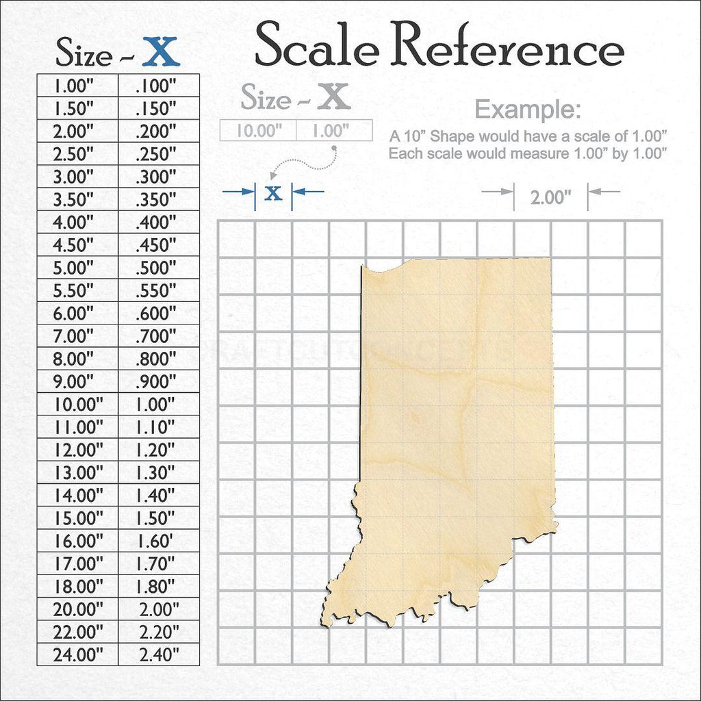 A scale and graph image showing a wood State - Indiana craft blank