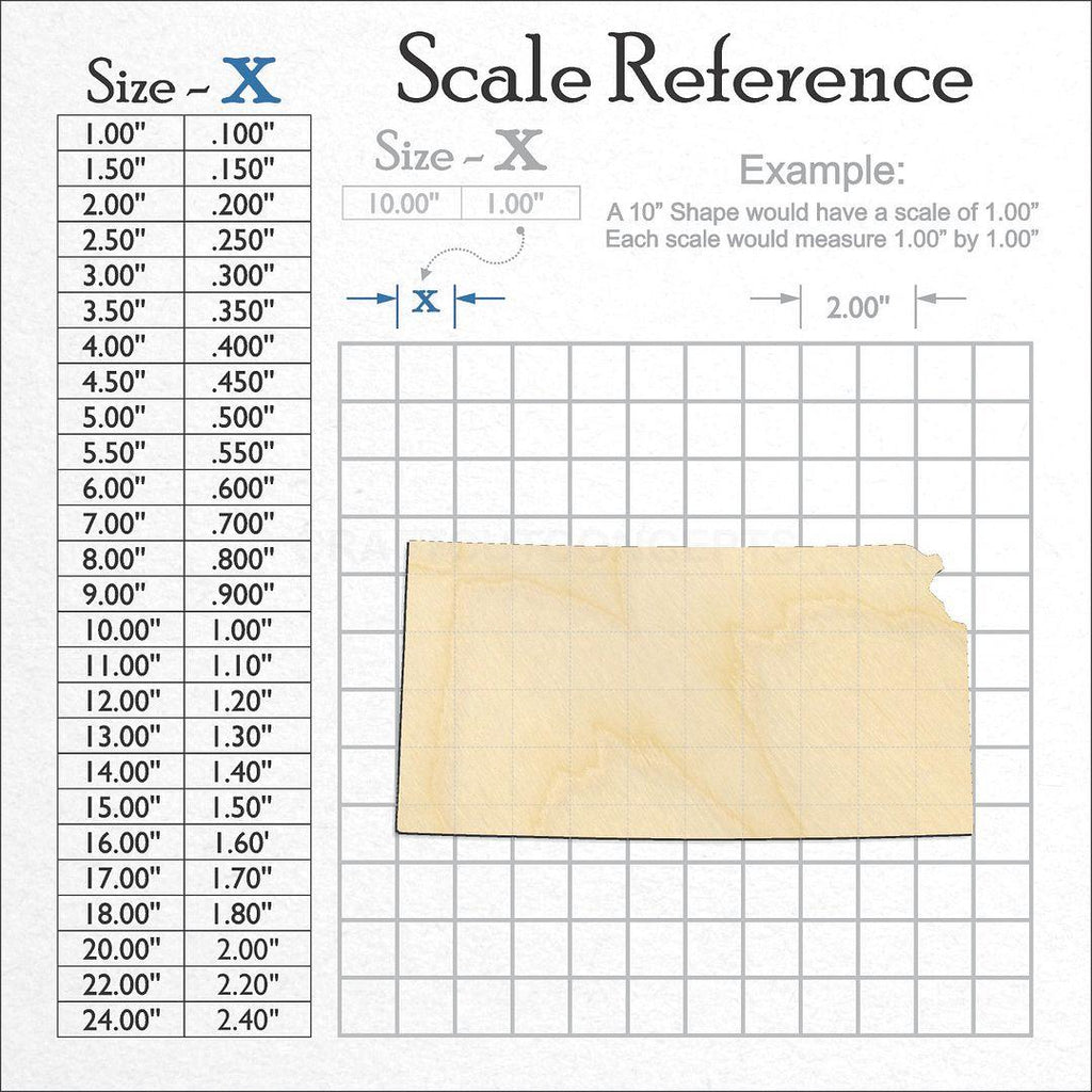 A scale and graph image showing a wood State - Kansas CRAFTY craft blank