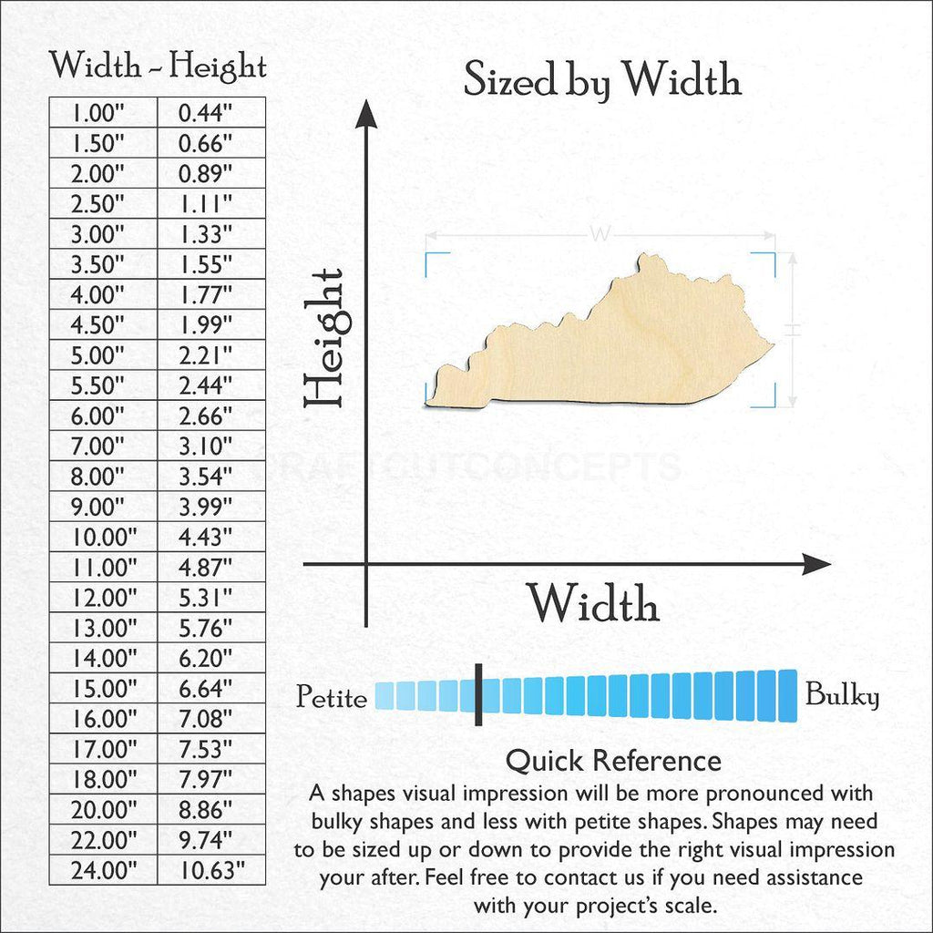 Sizes available for a laser cut State - Kentucky CRAFTY craft blank