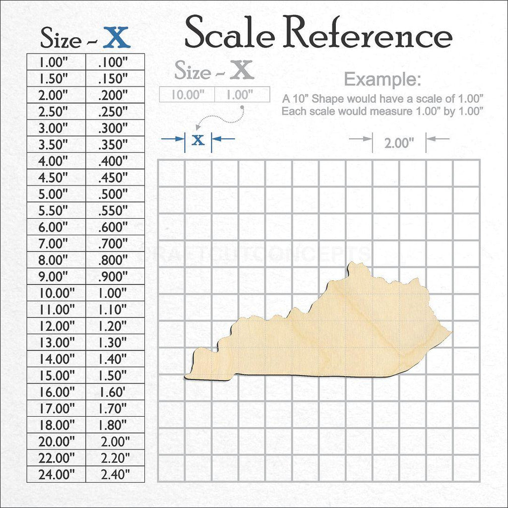 A scale and graph image showing a wood State - Kentucky CRAFTY craft blank