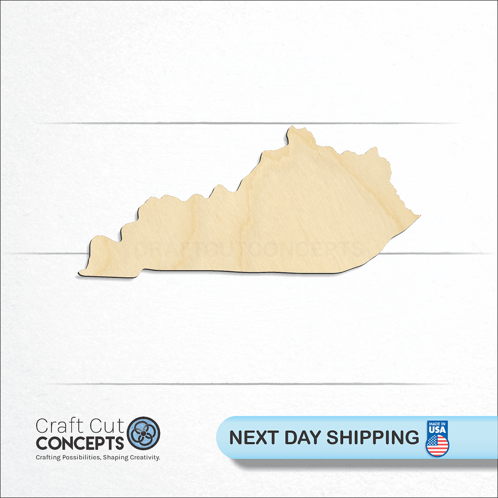 Craft Cut Concepts logo and next day shipping banner with an unfinished wood State - Kentucky CRAFTY craft shape and blank