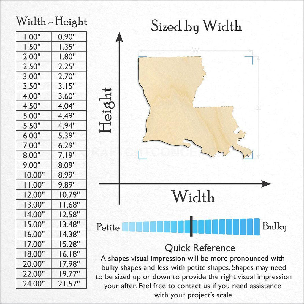 Sizes available for a laser cut State - Louisiana CRAFTY craft blank