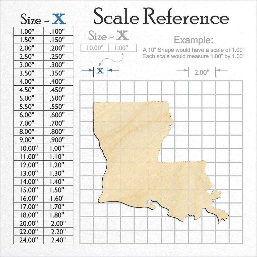 A scale and graph image showing a wood State - Louisiana CRAFTY craft blank