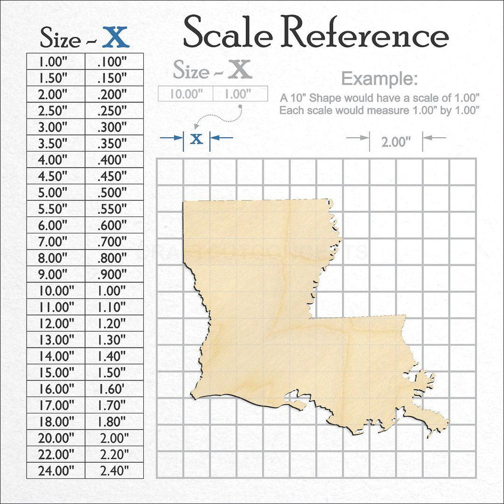 A scale and graph image showing a wood State - Louisiana craft blank