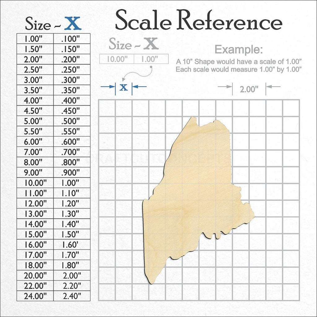 A scale and graph image showing a wood State - Maine CRAFTY craft blank