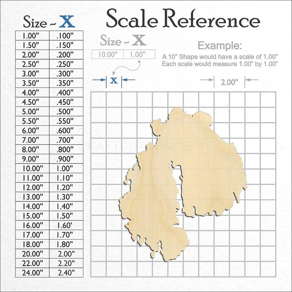 A scale and graph image showing a wood State - Maine Mount Desert Island  craft blank