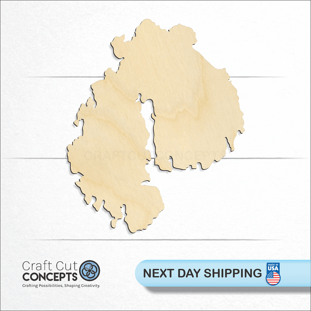 Craft Cut Concepts logo and next day shipping banner with an unfinished wood State - Maine Mount Desert Island  craft shape and blank