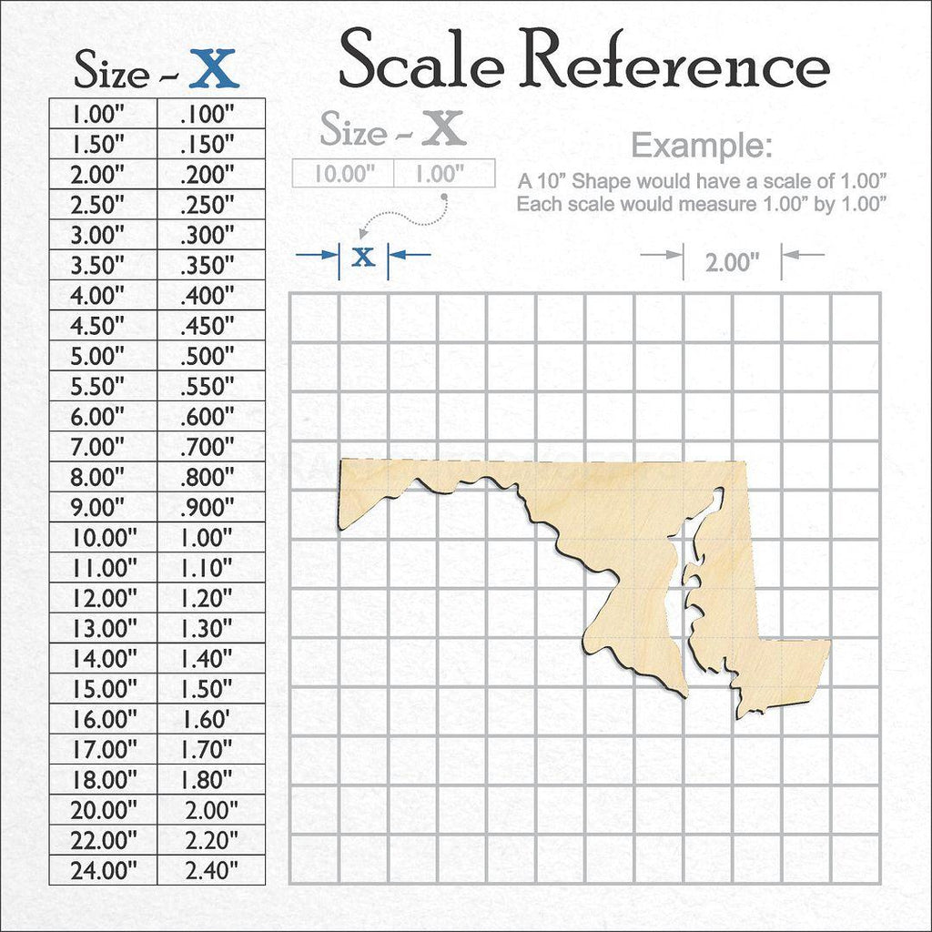 A scale and graph image showing a wood State - Maryland CRAFTY craft blank