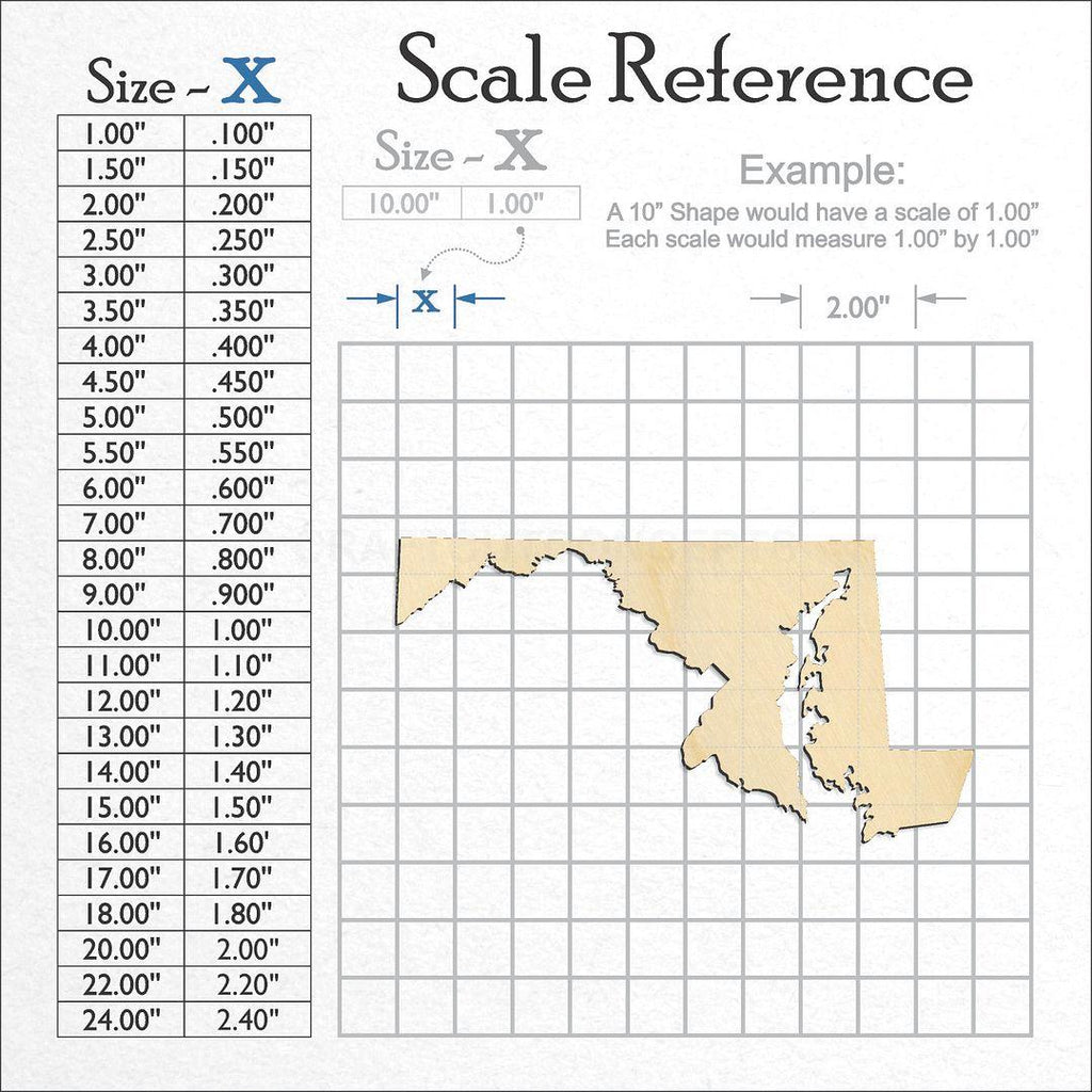 A scale and graph image showing a wood State - Maryland craft blank