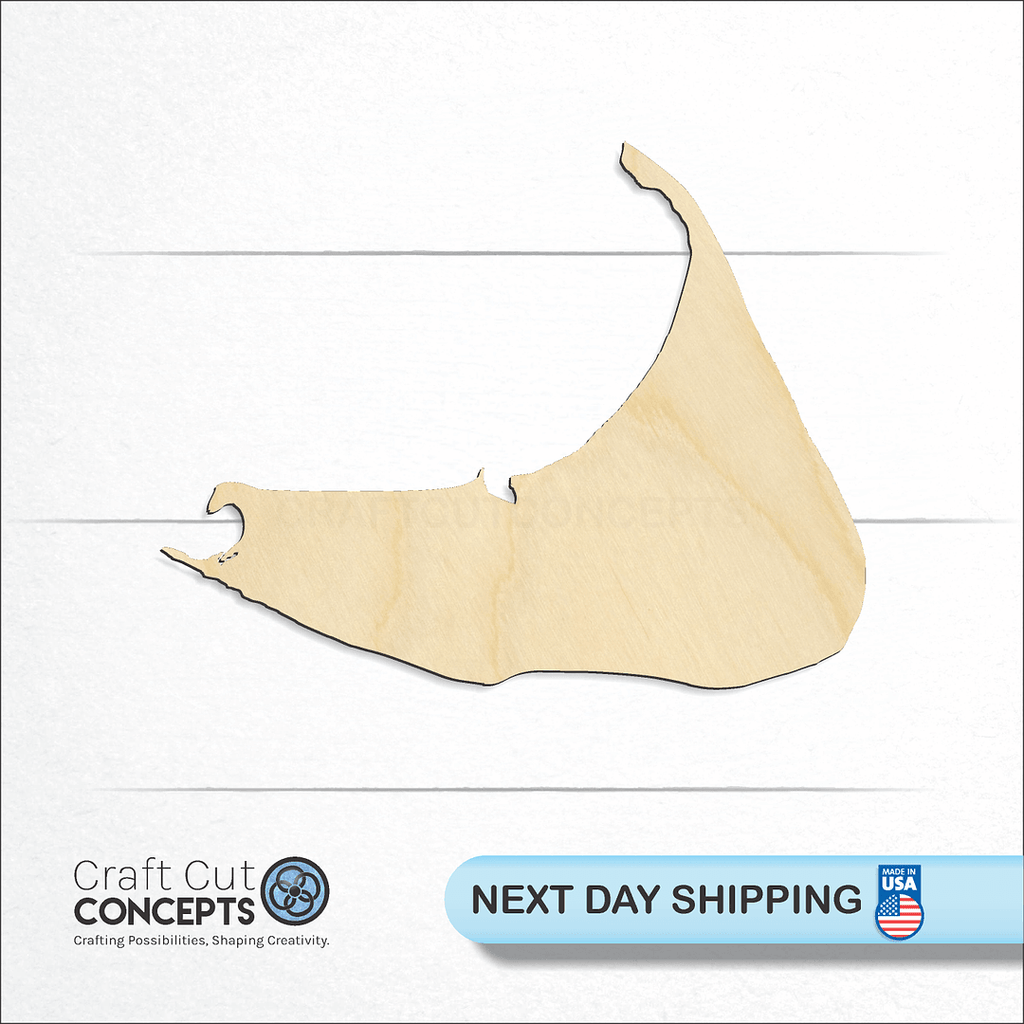 Craft Cut Concepts logo and next day shipping banner with an unfinished wood State - Massachusetts Nantucket craft shape and blank