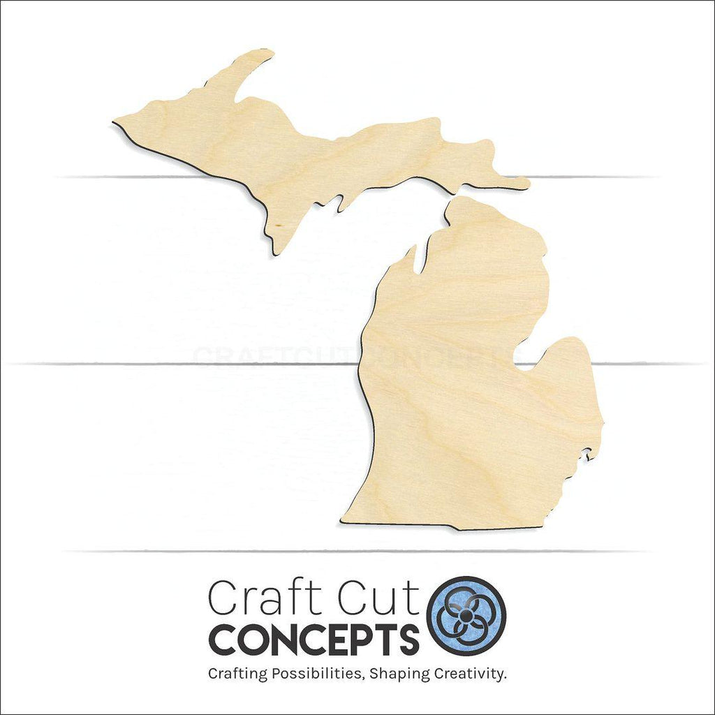 Craft Cut Concepts Logo under a wood State - Michigan CRAFTY craft shape and blank