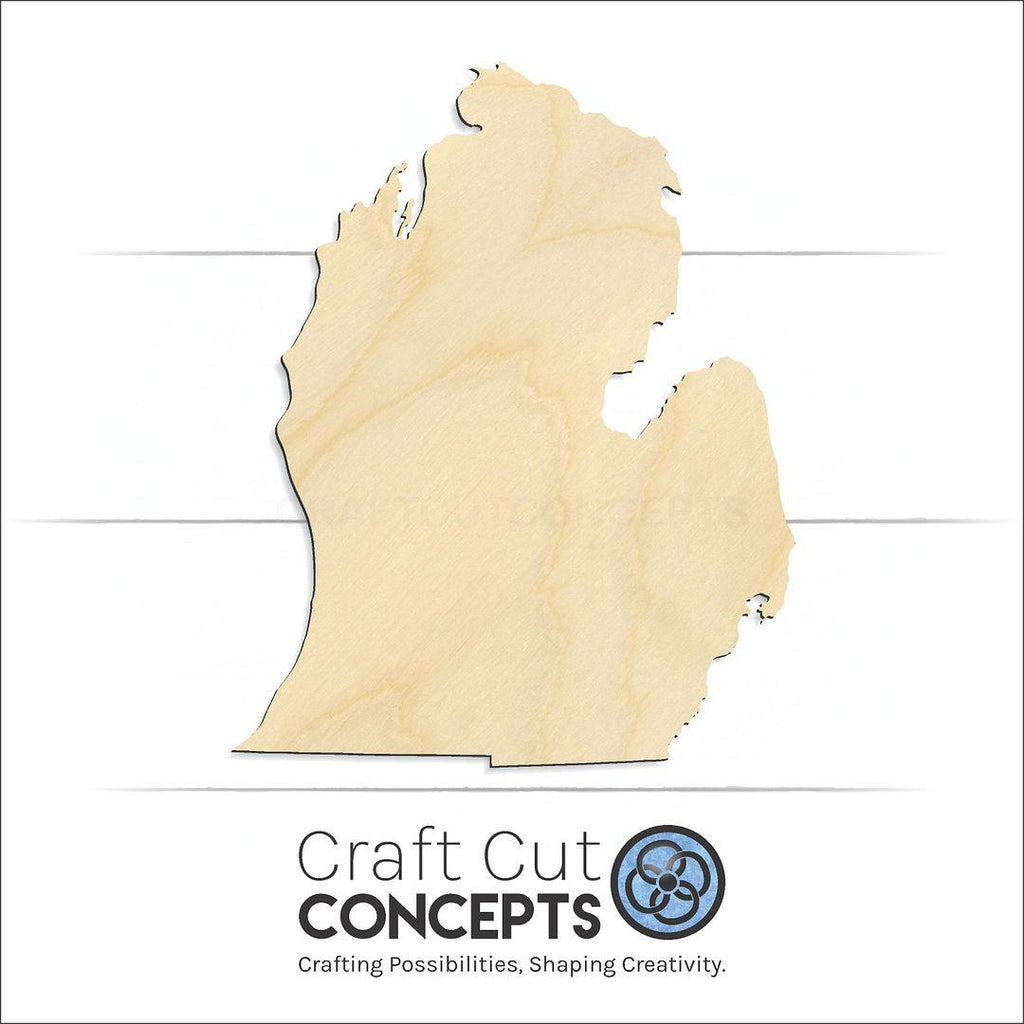 Craft Cut Concepts Logo under a wood State - Michigan LP craft shape and blank