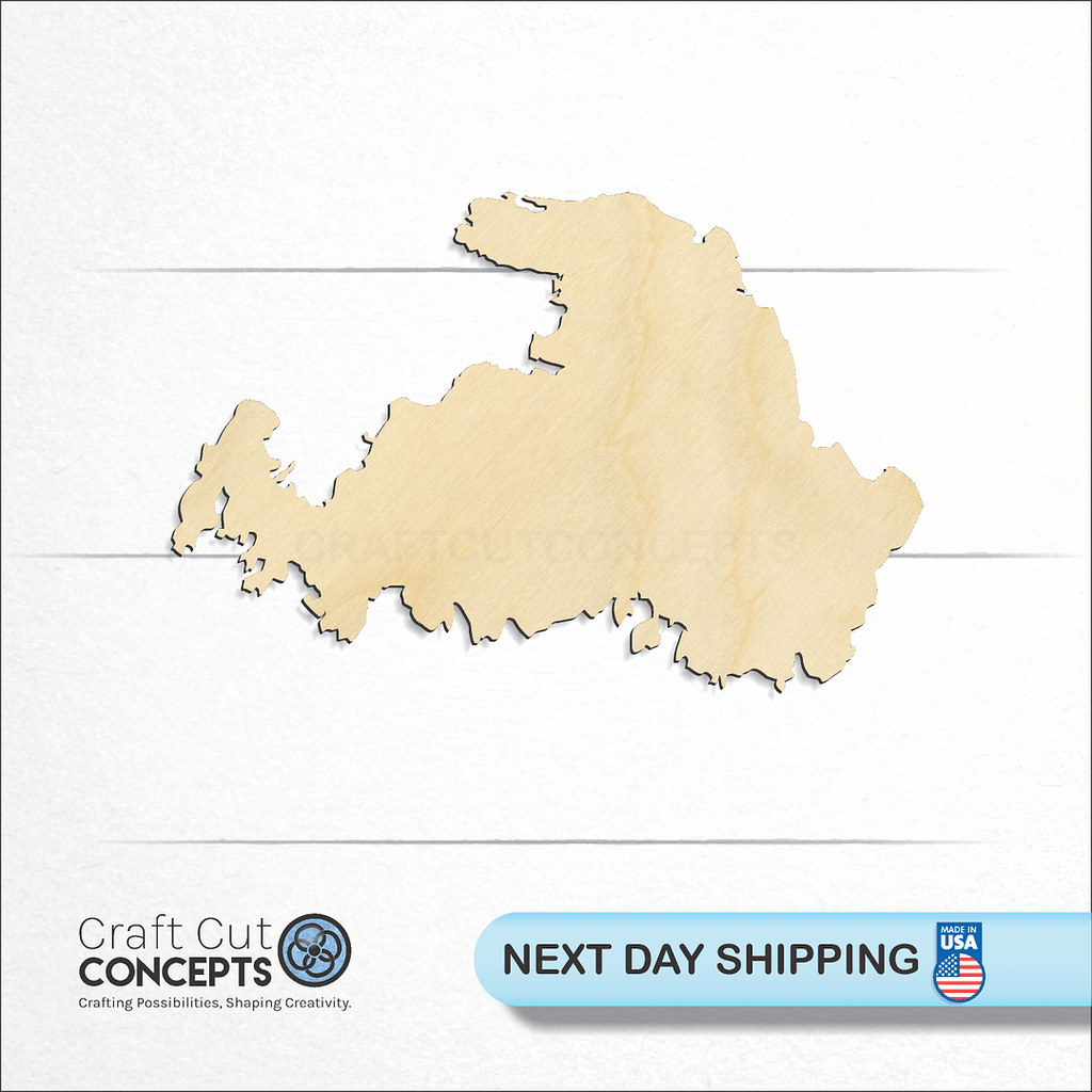 Craft Cut Concepts logo and next day shipping banner with an unfinished wood State - Michigan Druman Island craft shape and blank