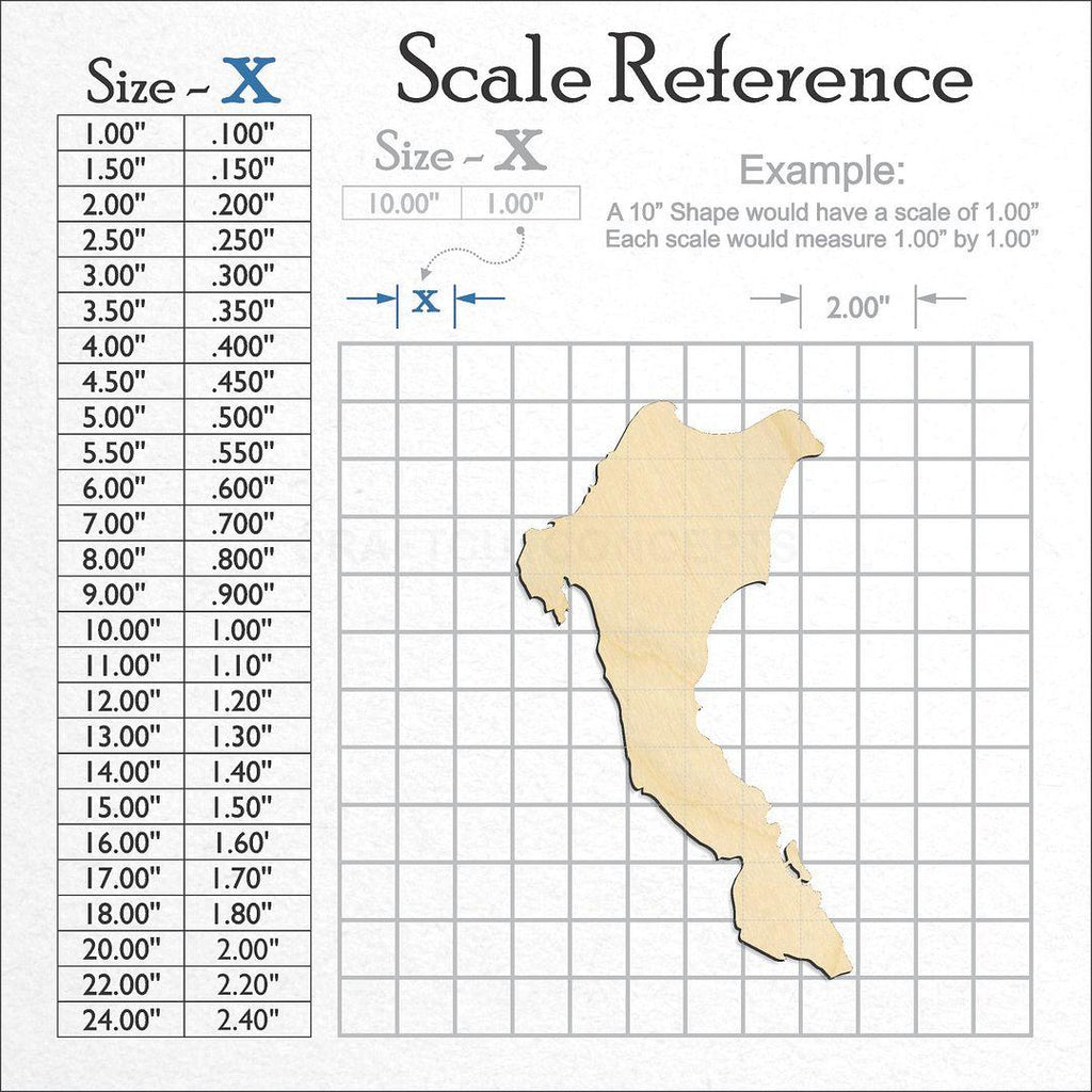 A scale and graph image showing a wood State - Michigan Sugar Island craft blank