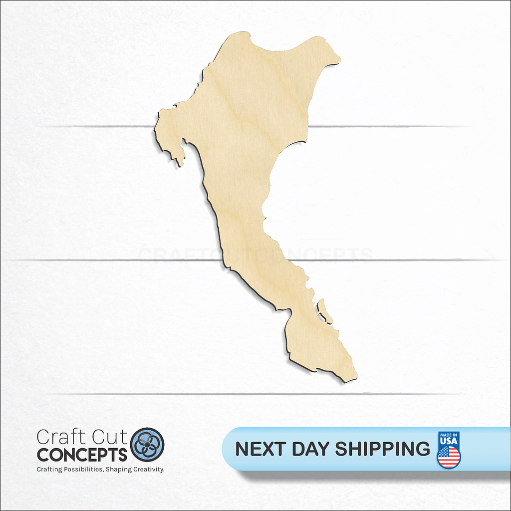 Craft Cut Concepts logo and next day shipping banner with an unfinished wood State - Michigan Sugar Island craft shape and blank