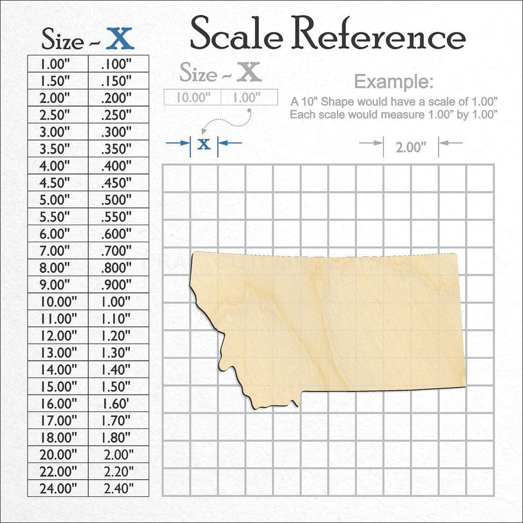 A scale and graph image showing a wood State - Montana CRAFTY craft blank