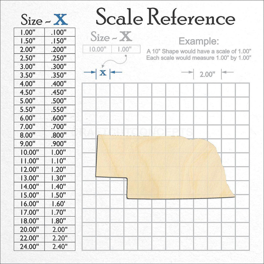 A scale and graph image showing a wood State - Nebraska CRAFTY craft blank