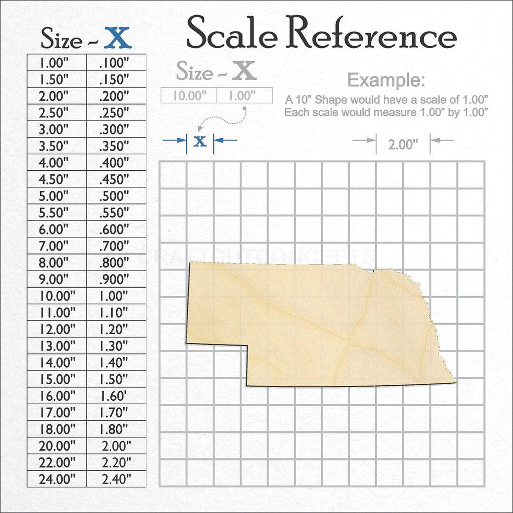 A scale and graph image showing a wood State - Nebraska craft blank