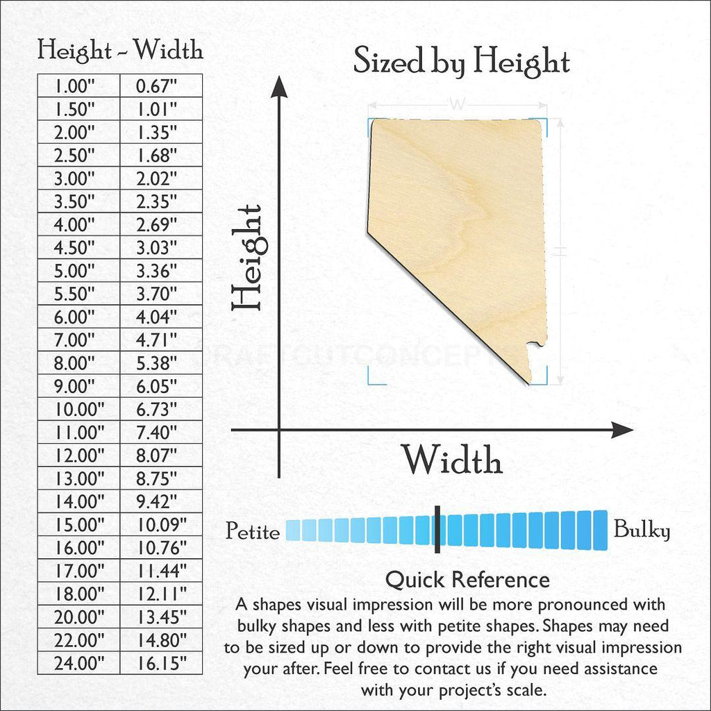 Sizes available for a laser cut State - Nevada CRAFTY craft blank