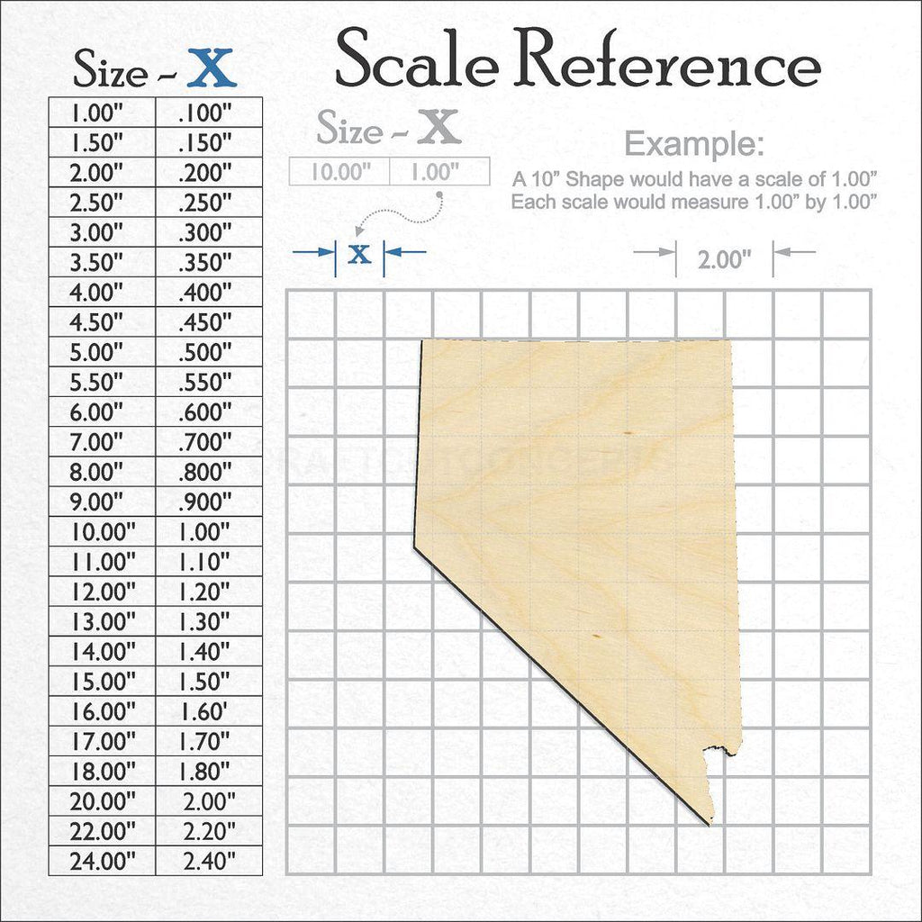 A scale and graph image showing a wood State - Nevada craft blank